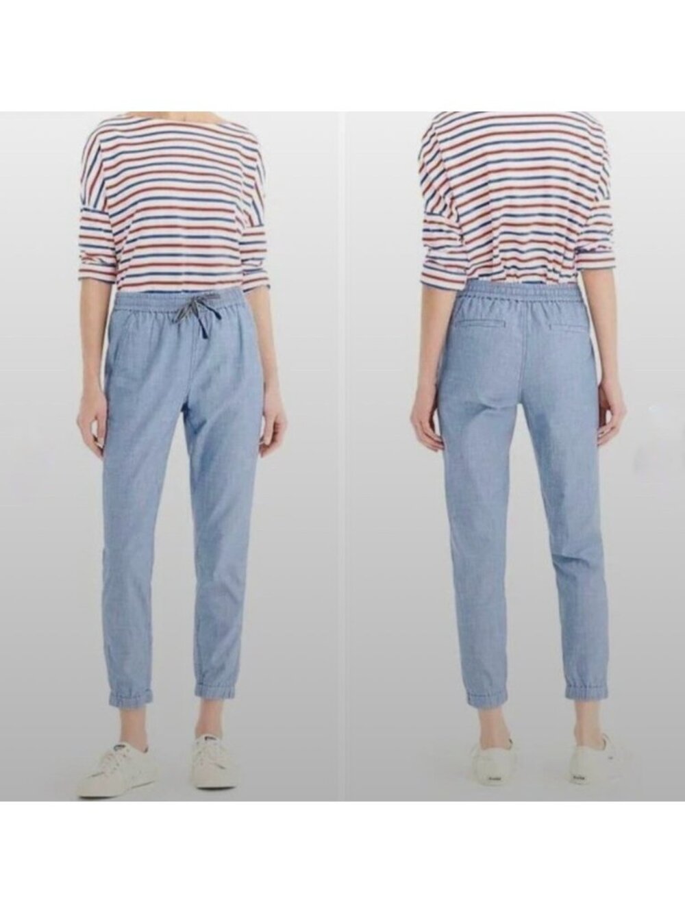 J. CREW Point Sur Light Blue Seaside Chambray Jogger Cuff Women's Pants Size 8
